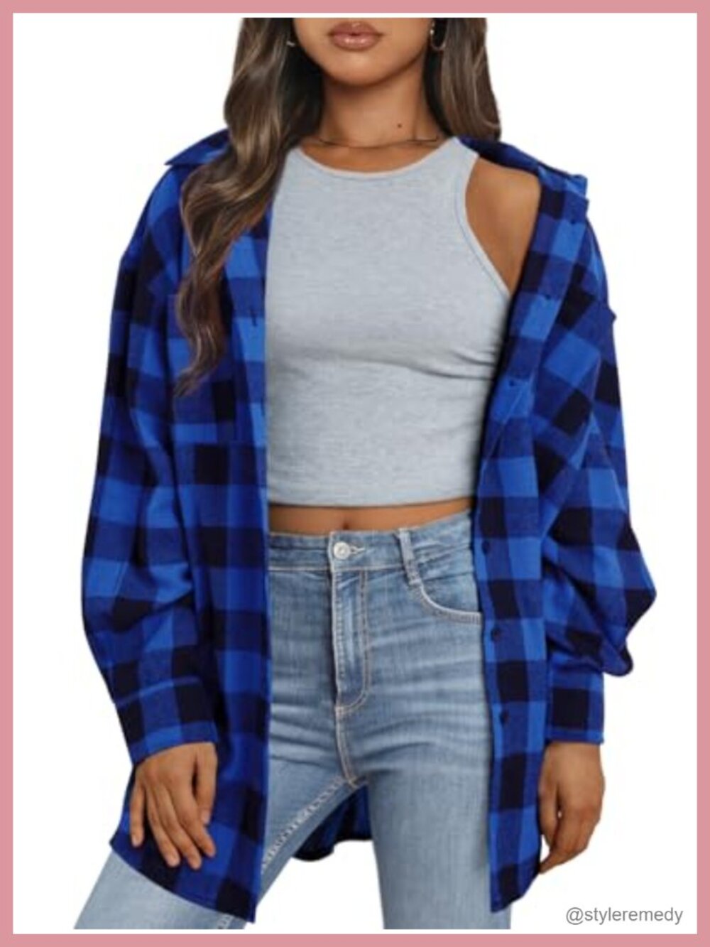 Women's Plaid Button Down Flannel Shirt Long Sleeve Cotton Blend Shacket